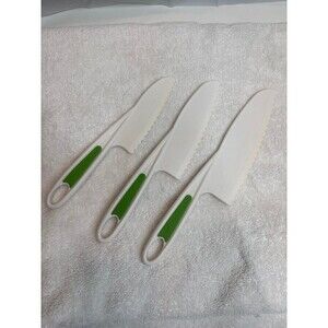 3 Piece Nylon Knife Set Kids Safe Plastic Kitchen Knives Green White